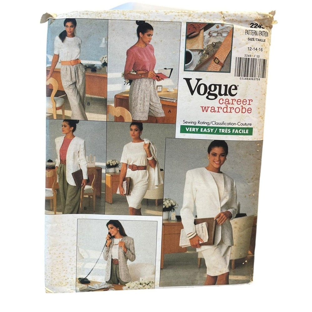 Vogue Sewing Pattern 2245 Jacket Dress Top Shorts Pants‎ Misses Size 12-16
